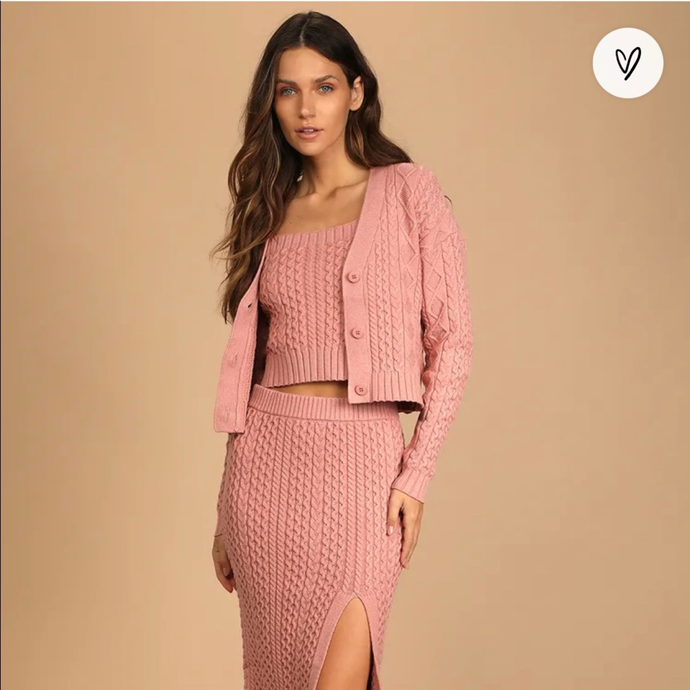 Keeps It Cozy Rose Pink Cable Knit Three-Piece Sweater Dress